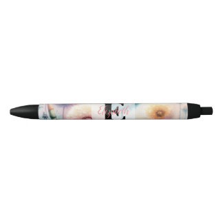 Aquarell-Monogramm mit rosa blauen Löwenzahnblumen Kugelschreiber