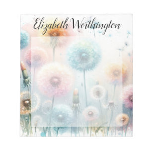 Aquarell-Monogramm mit rosa blauen Löwenzahnblumen Notizblock