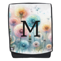 Aquarell-Monogramm mit rosa blauen Löwenzahnblumen