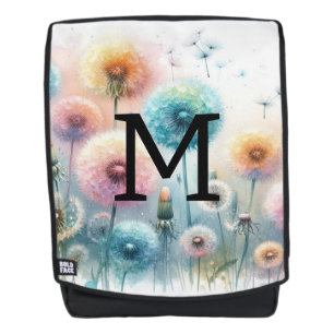 Aquarell-Monogramm mit rosa blauen Löwenzahnblumen Rucksack