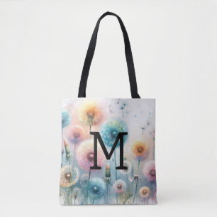 Aquarell-Monogramm mit rosa blauen Löwenzahnblumen Tasche