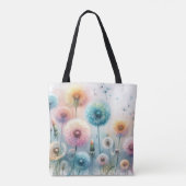 Aquarell-Monogramm mit rosa blauen Löwenzahnblumen Tasche (Rückseite)