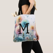 Aquarell-Monogramm mit rosa blauen Löwenzahnblumen Tasche (Von Nahem)