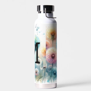 Aquarell-Monogramm mit rosa blauen Löwenzahnblumen Trinkflasche