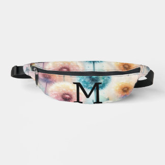 Aquarell-Monogramm mit rosa blauen Löwenzahnblüten Bauchtasche