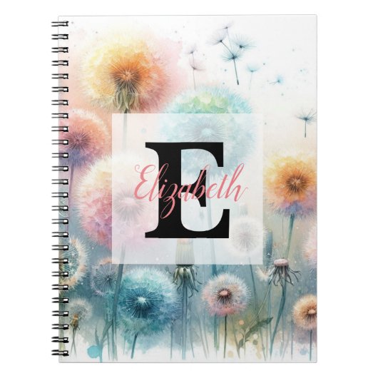 Aquarell-Monogramm mit rosa-blauen Löwenzahnblüten Notizblock (Vorderseite)