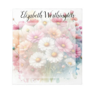 Aquarell-Monogramm mit rosa Gänseblümchen-Blumen  Notizblock
