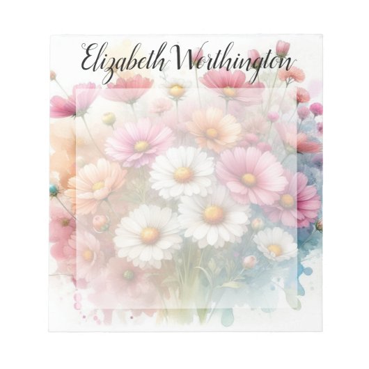 Aquarell-Monogramm mit rosa Gänseblümchen-Blumen  Notizblock (Vorderseite)