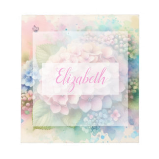 Aquarell-Monogramm mit rosa Hortensie  Notizblock