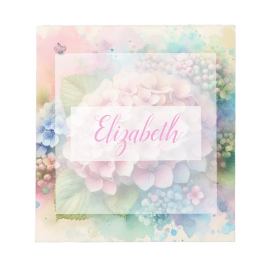 Aquarell-Monogramm mit rosa Hortensie  Notizblock (Vorderseite)