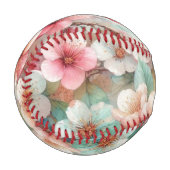 Aquarell-Monogramm mit rosa Kirschblüten  Baseball (Vorderseite Links)