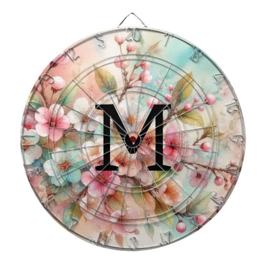 Aquarell-Monogramm mit rosa Kirschblüten Dartscheibe (vorne)