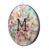 Aquarell-Monogramm mit rosa Kirschblüten Dartscheibe (Vorderseite rechts)