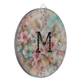 Aquarell-Monogramm mit rosa Kirschblüten Dartscheibe (Vorderseite Links)