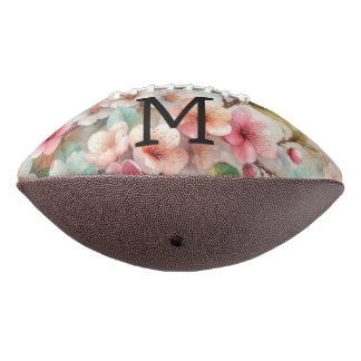 Aquarell-Monogramm mit rosa Kirschblüten  Football