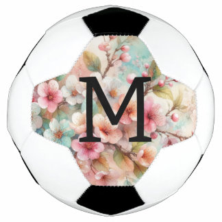 Aquarell-Monogramm mit rosa Kirschblüten  Fußball