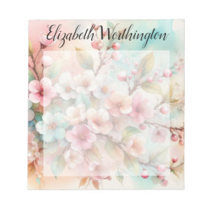 Aquarell-Monogramm mit rosa Kirschblüten  Notizblock