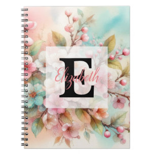 Aquarell-Monogramm mit rosa Kirschblüten Notizblock