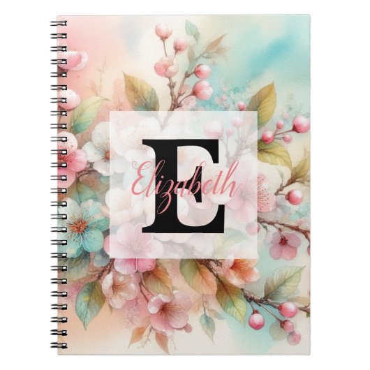 Aquarell-Monogramm mit rosa Kirschblüten  Notizblock (Vorderseite)