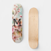 Aquarell-Monogramm mit rosa Kirschblüten  Skateboard (Vorderseite)