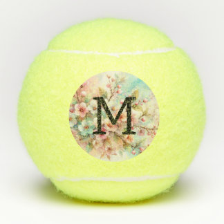 Aquarell-Monogramm mit rosa Kirschblüten  Tennisbälle