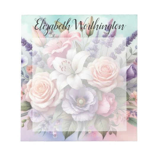 Aquarell-Monogramm mit rosa lila Blumen Notizblock (Vorderseite)