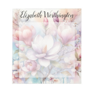 Aquarell-Monogramm mit rosa Magnolienblüten  Notizblock