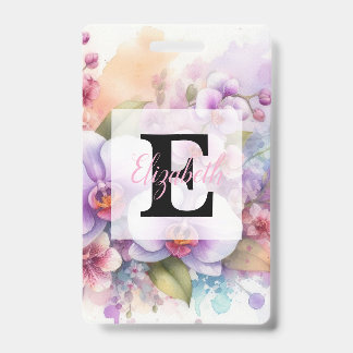 Aquarell-Monogramm mit rosa Orchideenblüten Ausweis