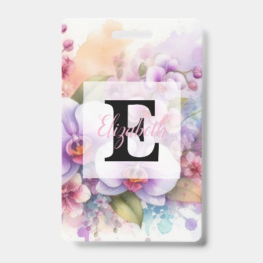 Aquarell-Monogramm mit rosa Orchideenblüten Ausweis (Vorderseite)