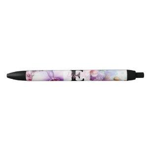 Aquarell-Monogramm mit rosa Orchideenblüten Kugelschreiber