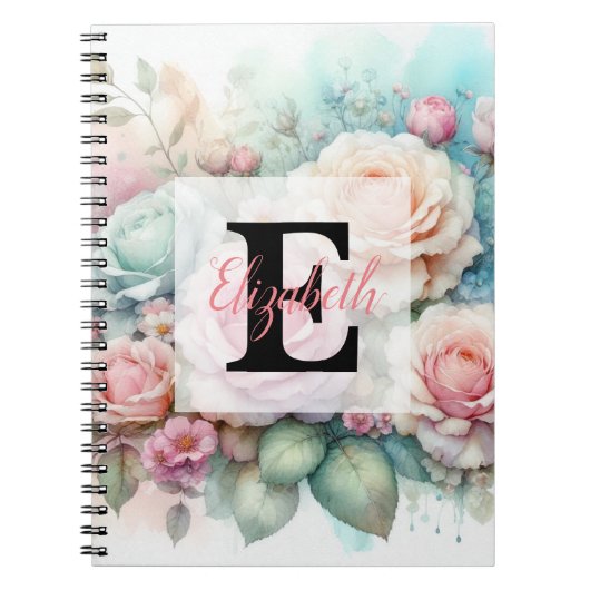 Aquarell-Monogramm mit rosa Rosenblumen  Notizblock (Vorderseite)