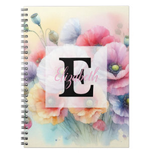 Aquarell-Monogramm mit rosa roten Mohnblumen Notizblock