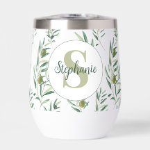 Aquarell-Monogramm-Name Olivenzweige-Muster