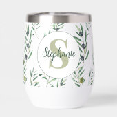 Aquarell-Monogramm-Name Olivenzweige-Muster (Rückseite)