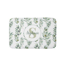 Aquarell-Monogramm-Name Olivenzweige-Muster Badematte