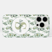 Aquarell-Monogramm-Name Olivenzweige-Muster Case-Mate iPhone Hülle (Rückseite (Horizontal))