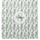 Aquarell-Monogramm-Name Olivenzweige-Muster Duschvorhang (Vorderseite)
