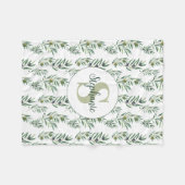 Aquarell-Monogramm-Name Olivenzweige-Muster Fleecedecke (Vorderseite (Horizontal))