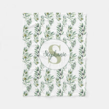 Aquarell-Monogramm-Name Olivenzweige-Muster