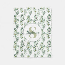 Aquarell-Monogramm-Name Olivenzweige-Muster Fleecedecke