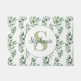 Aquarell-Monogramm-Name Olivenzweige-Muster Fußmatte