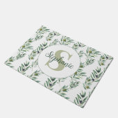 Aquarell-Monogramm-Name Olivenzweige-Muster Fußmatte (Schrägansicht)