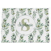 Aquarell-Monogramm-Name Olivenzweige-Muster Große Geschenktüte (Vorderseite)