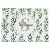 Aquarell-Monogramm-Name Olivenzweige-Muster Große Geschenktüte (Rückseite)