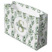 Aquarell-Monogramm-Name Olivenzweige-Muster Große Geschenktüte (Rückseite Schrägansicht)
