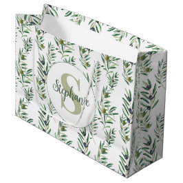 Aquarell-Monogramm-Name Olivenzweige-Muster Große Geschenktüte