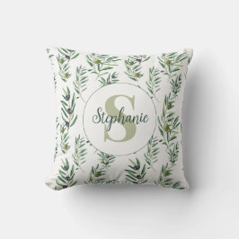 Aquarell-Monogramm-Name Olivenzweige-Muster Kissen