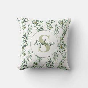 Aquarell-Monogramm-Name Olivenzweige-Muster Kissen