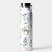 Aquarell-Monogramm-Name Olivenzweige-Muster Trinkflasche (Vorne)