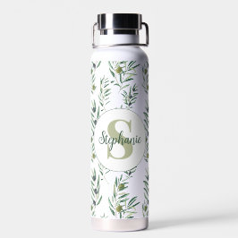 Aquarell-Monogramm-Name Olivenzweige-Muster Trinkflasche